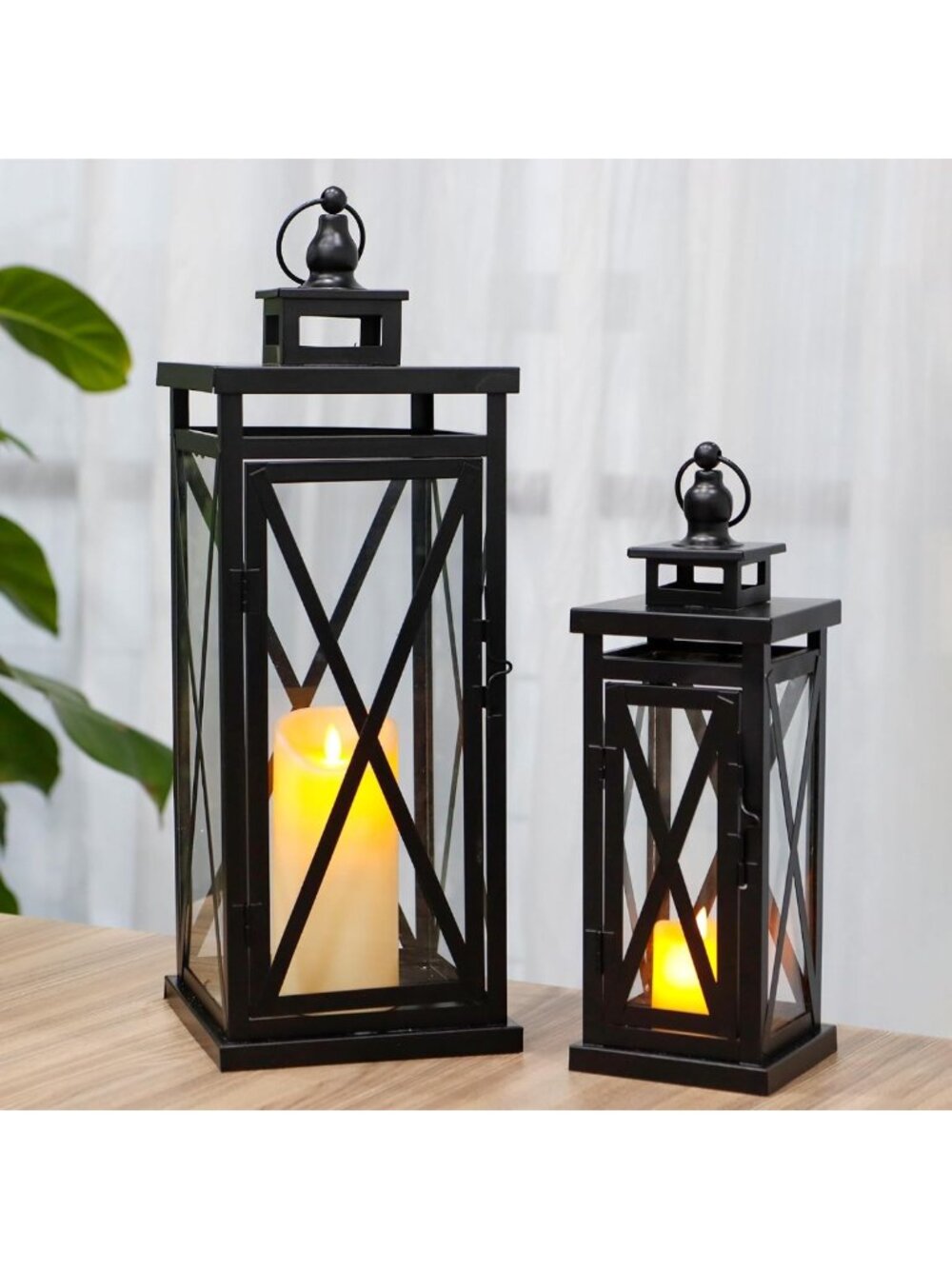Set of 2 Decorative Metal Candle Lanterns - 20'' & 11'' High for Indoor/Outdoor